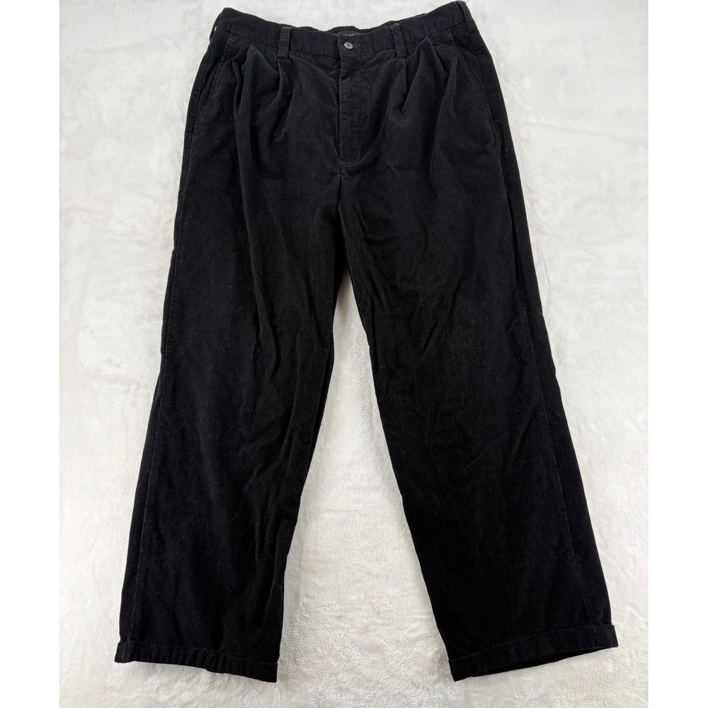 Perry Ellis Portfolio Pants 34/30 Pleated Corduroy Black Cotton Straight Leg